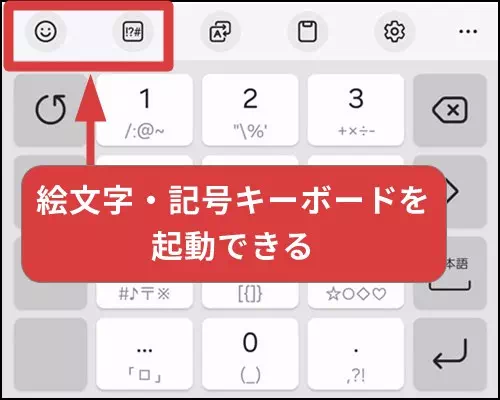 絵文字、記号キーボードを開く操作手順